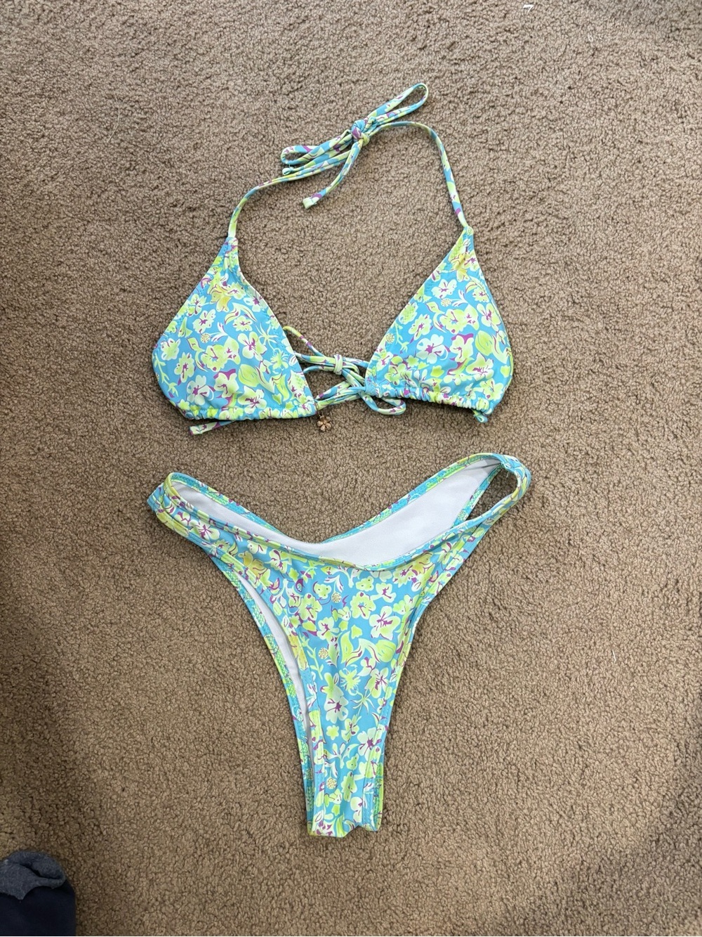 AMAZON Floral Triangle Bikini Set in Aqua & Lime